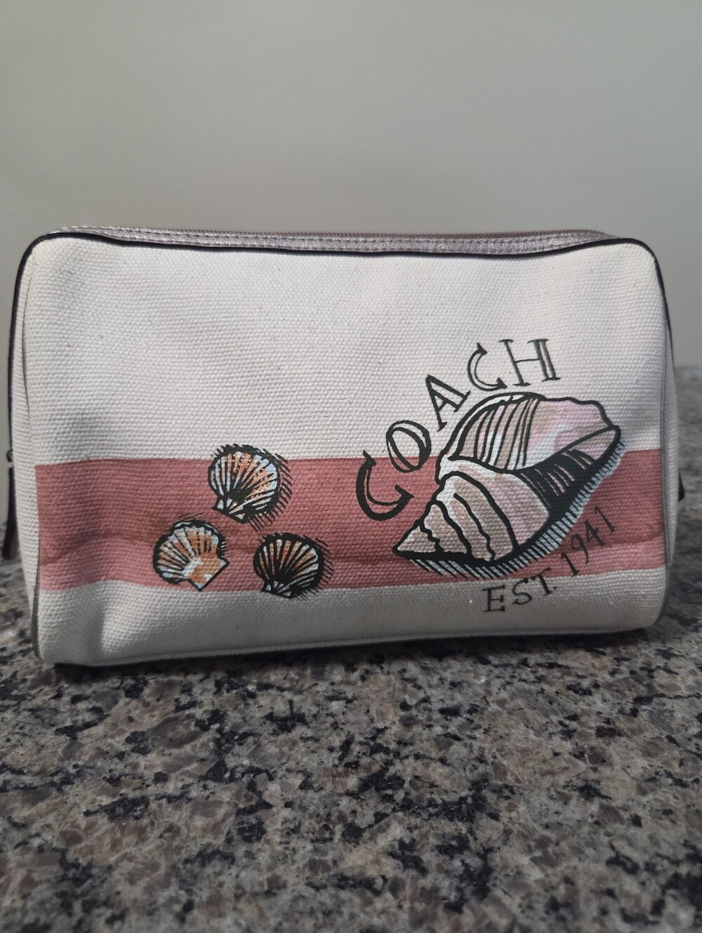Retired Coach F19273 Beach Seashell Cosmetic Pouch Makeup Bag Cream Pink Canvas